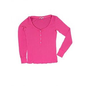 Y2K Victoria's Secret Pink Long Sleeve Ribbed Women's Henley Top - Size S/P